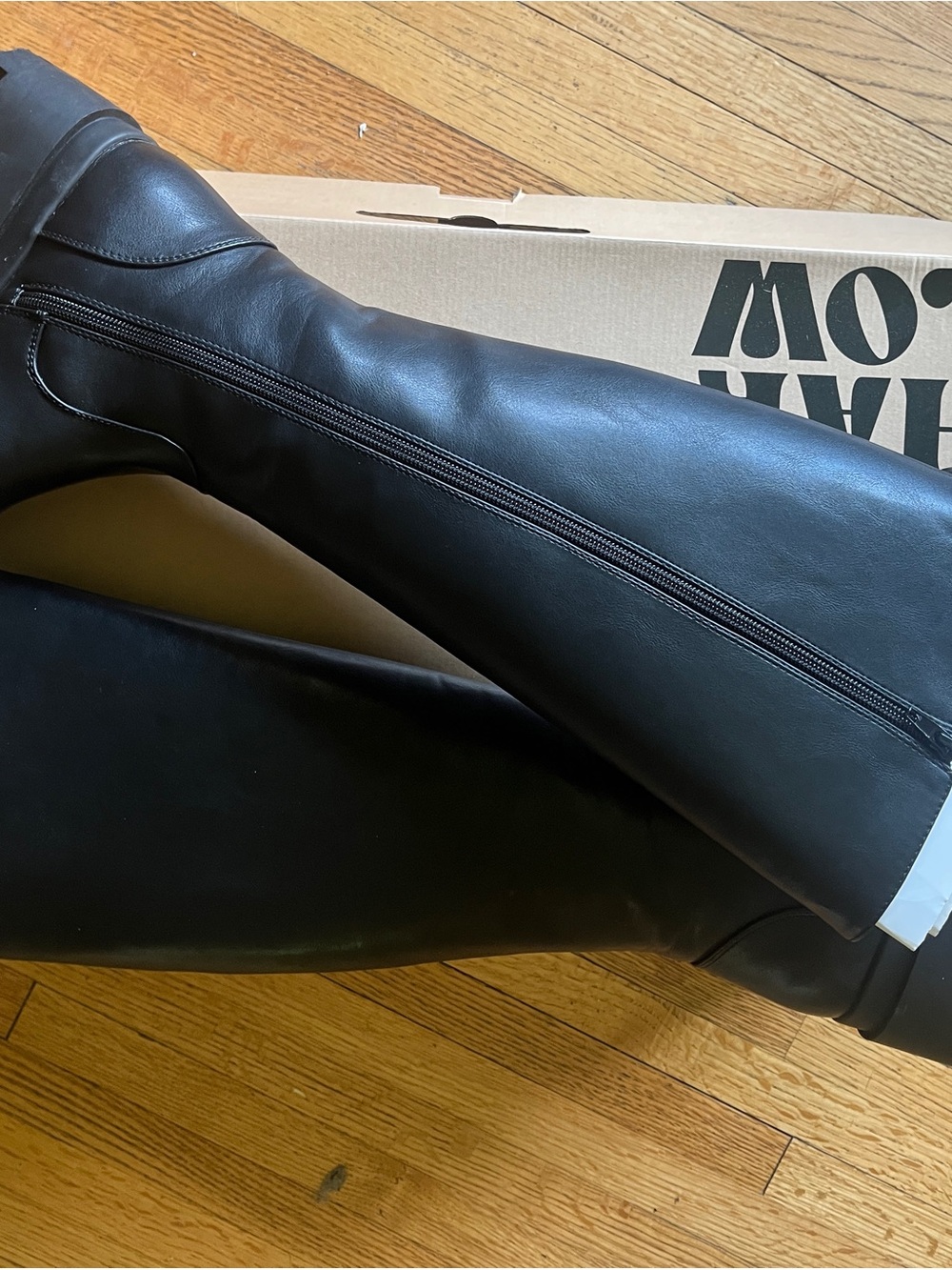 Tall Black Leather Zip Riding Boots